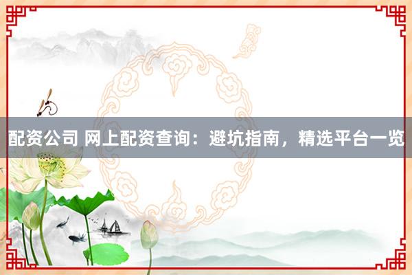 配资公司 网上配资查询：避坑指南，精选平台一览