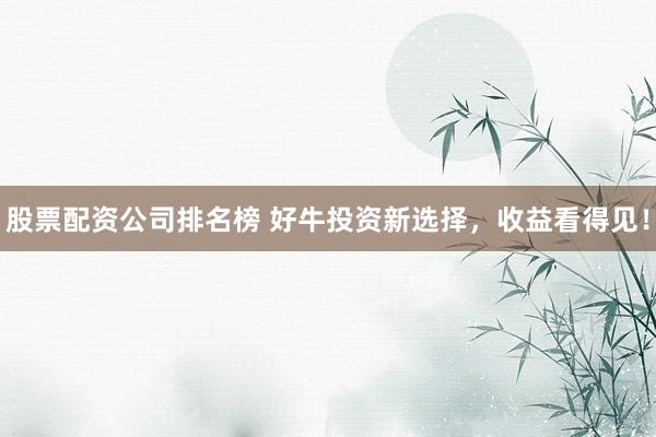 股票配资公司排名榜 好牛投资新选择，收益看得见！
